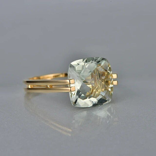 Vintage Green Cubic Glass Gold Ring