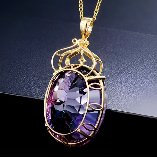 Vintage Big Oval Purple Necklace