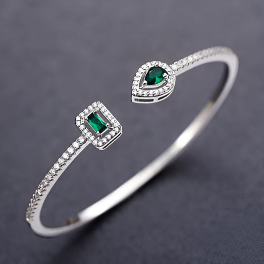 Silver Green Cuff Bangle Bracelet