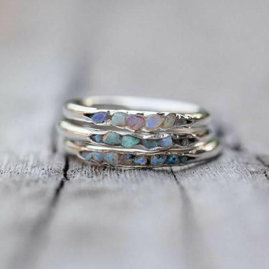 Vintage Layered Blue Stones Silver Ring